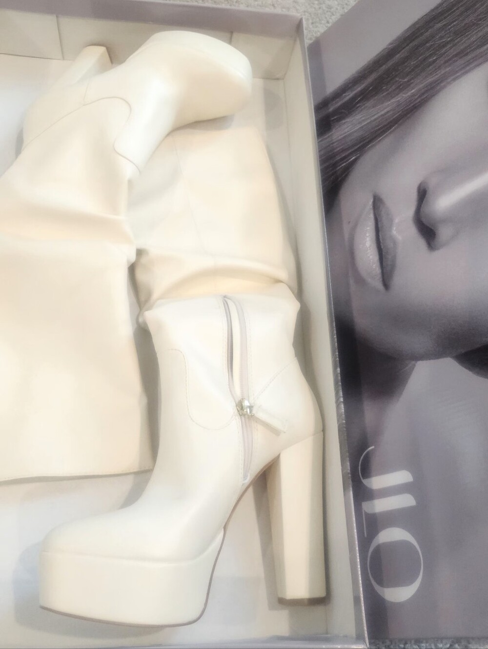 Jennifer Lopez Cream Platform Boots